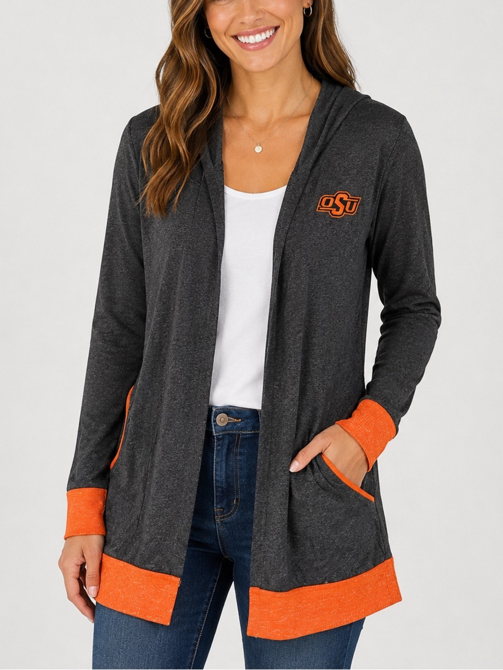 Colosseum Oklahoma State Cowboys Hooded Open Front Cardigan Jacket Women’s Large